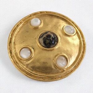 Leslie Block Modernist Faux Pearl Circular Brooch